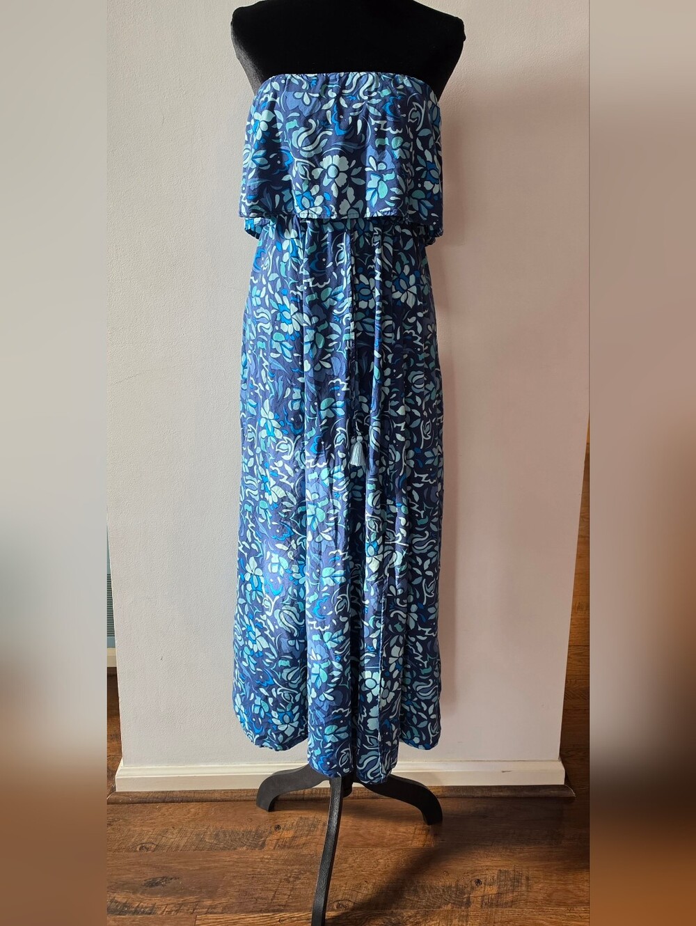 Japna Blue Floral Strapless Maxi Dress